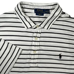 Polo Ralph Lauren Polo Shirt Mens XXL White Black Striped Featherweight Mesh